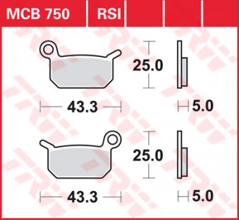 Bremsbelag TRW hinten  für KTM SX 50 Pro Senior LC 12   04-   MCB750RSI