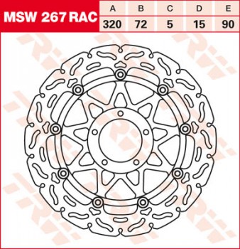 Bremsscheibe TRW vorne schwimmend RAC für Ducati  848 Evo, Evo Dark H6 10-  MSW267RAC