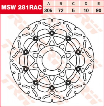 Bremsscheibe TRW vorne schwimmend RAC für Ducati  821 Hypermotard, SP ABS  13-  MSW281RAC